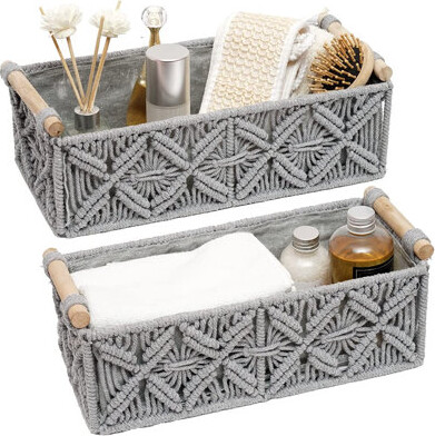 Macrame Storage Basket Boho Decor Baskets For Organizing Woven Decorative For Countertop Toilet Paper Basket For Tank Top For Home Decor Bedroom Nurse