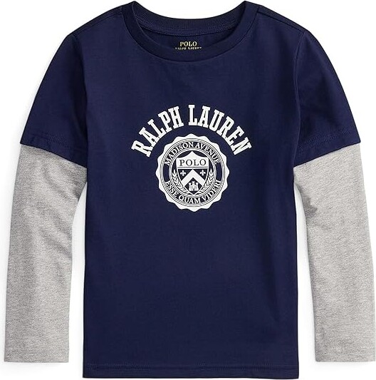 Polo Ralph Lauren Kids Logo Cotton Layered-Effect T-Shirts (Toddler/Little Kid) Boy's T Shirt Refined Navy : 2T Toddler