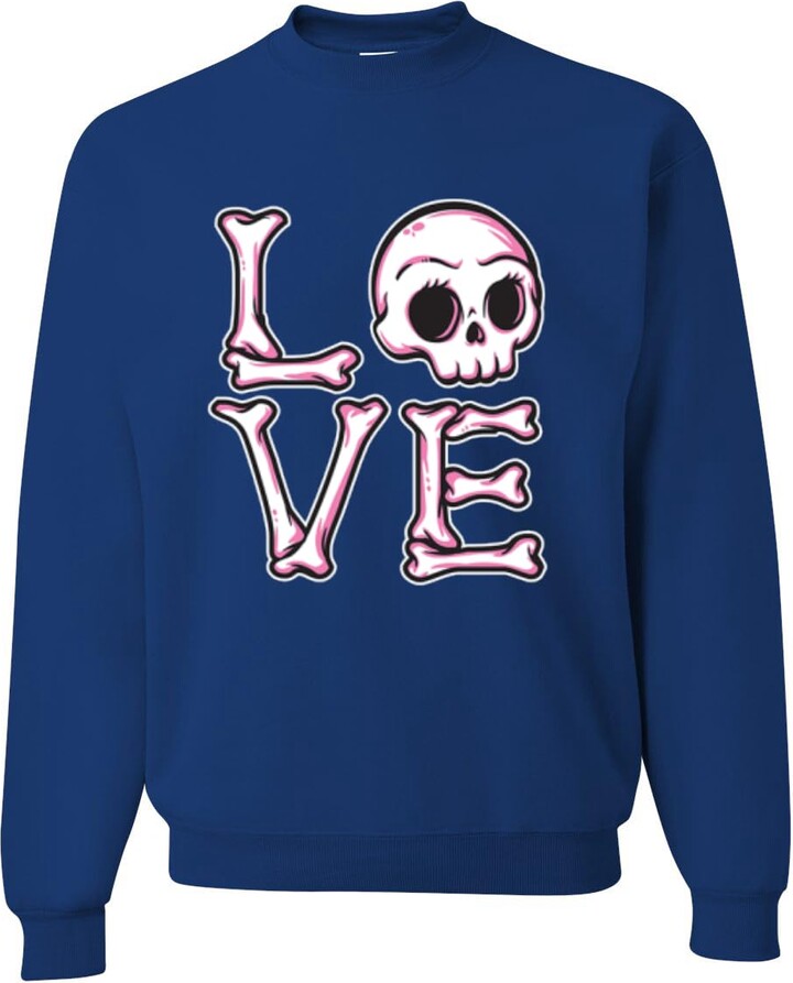 Wild Bobby Love Classic Funny Cute Skeleton Skull Bones Fashion Unisex Crewneck Sweatshirt