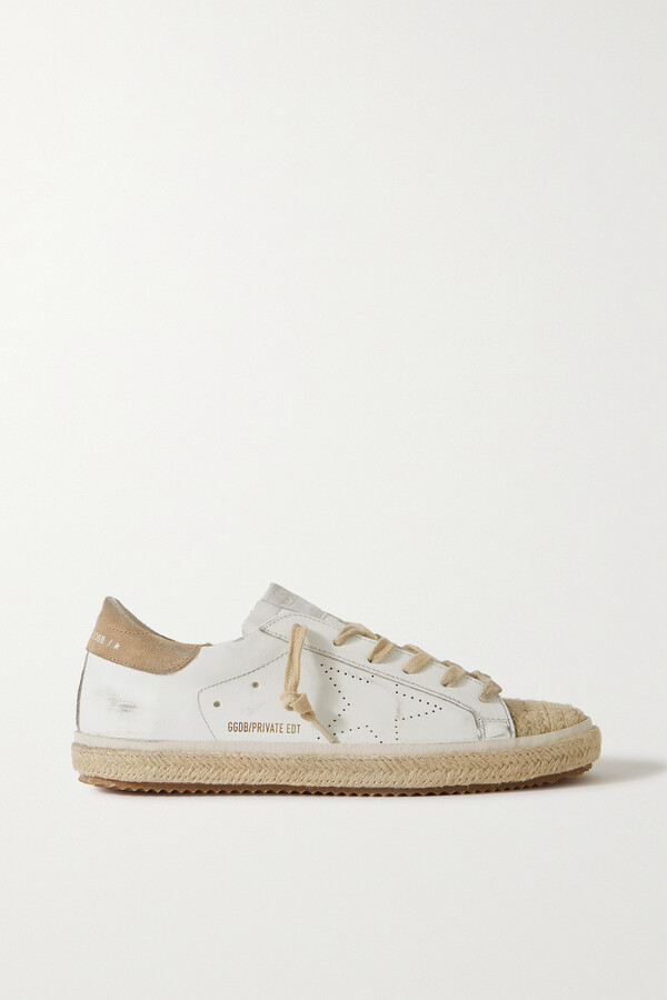 Golden Goose Superstar Distressed Suede-trimmed Leather Espadrille Sneakers  - White - ShopStyle