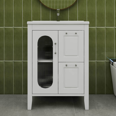 24" Bathroom Vanity Cabinet With Dual Drawers And Door Plus Adjustable Shelf