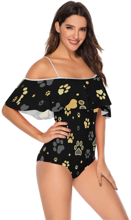 Yuelai Women High Waisted Swimsuit Ruffled Flounce Top Swimwear One