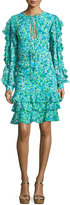Thumbnail for your product : Michael Kors Collection Ruffled Floral Keyhole Dress, Turquoise