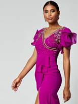 Thumbnail for your product : Virgos Lounge Frill Sleeve Embellished Midi Dress - Pink