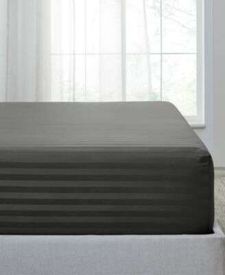 California Design Den Damask Striped 500 Thread Count 100 Cotton Sateen Fitted Sheet Lightweight Cooling Year Round Comfort
