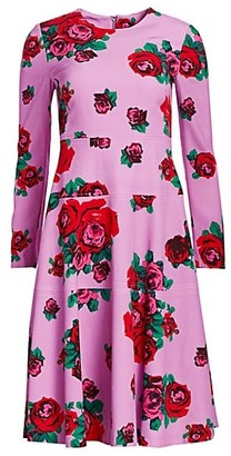 Lela Rose Crepe Rose Print Panel Dress
