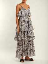 Thumbnail for your product : Lisa Marie Fernandez Imaan Ruffled Floral Print Cotton Dress - Womens - Black White