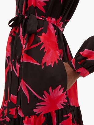 Saloni Remi Carnation-print Silk Midi Dress - Black Pink