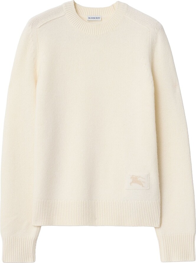 Burberry Women's Constance Logo Stretch-Cashmere Sweater - Ceramic White - Size Large