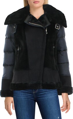Tahari Womens Quilted Faux Fur Bomber Jacket