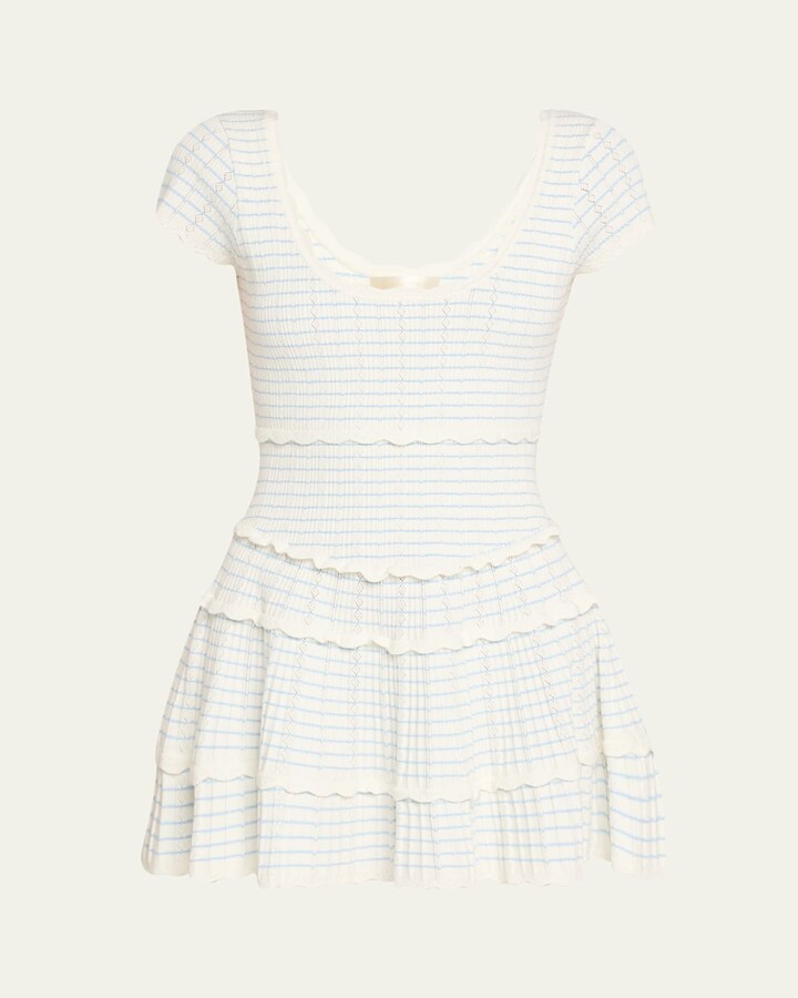 LoveShackFancy Elisavette Striped Stretch Pointelle Mini Dress