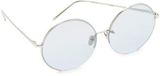 Linda Farrow Luxe 18k White Gold Plate Round Oversized Sunglasses