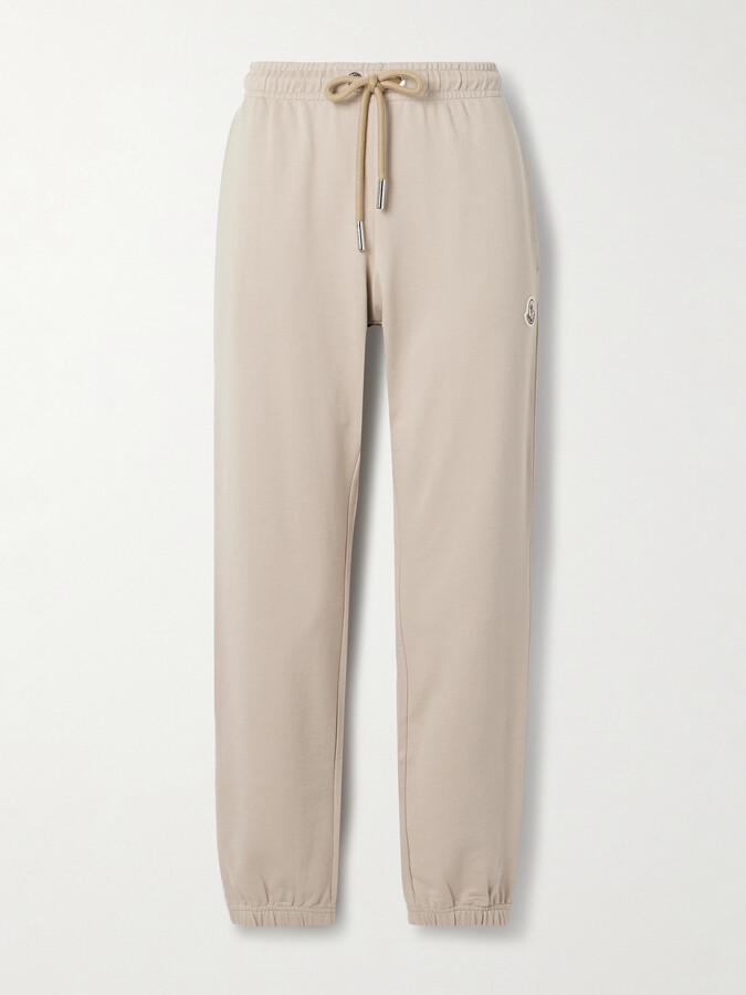 Moncler - Appliquéd Cotton-jersey Tapered Track Pants - Neutrals