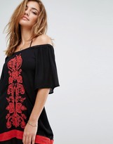 Thumbnail for your product : Liquorish Short Sleeve Beach Dress with Red Embroidery