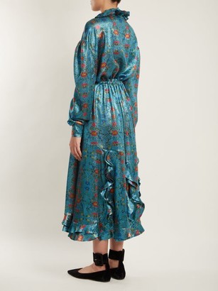 Preen by Thornton Bregazzi Linnet Floral-print Silk-blend Lame Midi Dress - Blue Multi
