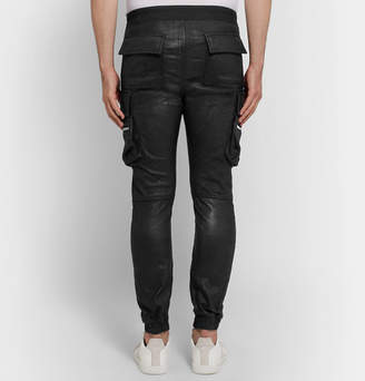 Rick Owens Slim-Fit Tapered Stretch Leather And Cotton-Blend Drawstring Cargo Trousers