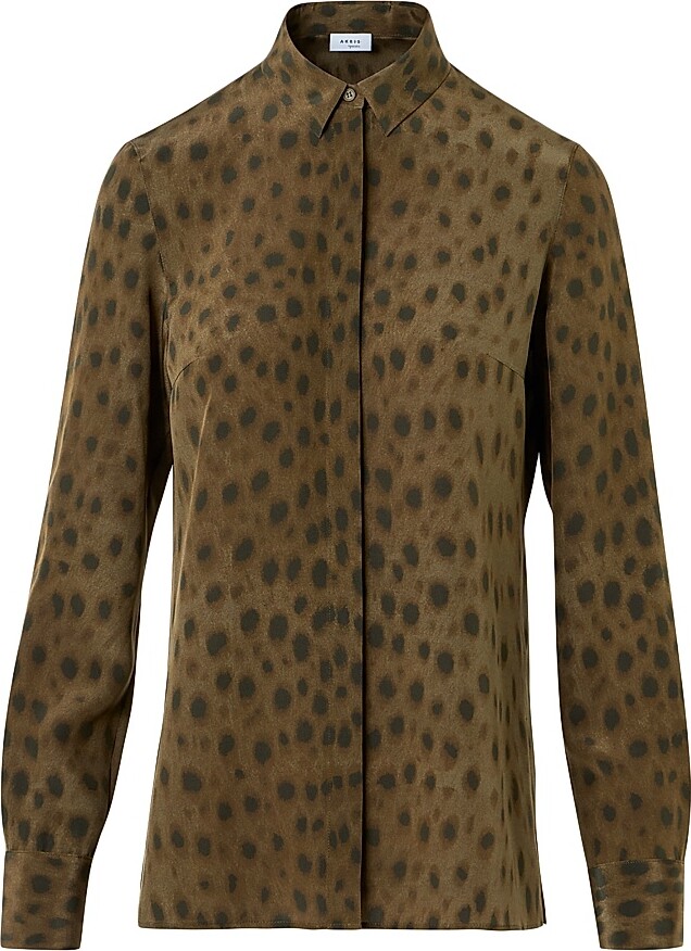 Akris Punto Women's Leopard Crêpe de Chine Blouse - Hazel Bark - Size 2