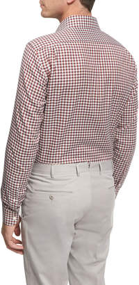 Ermenegildo Zegna Check Cotton Shirt, Burgundy/Ivory/Gray
