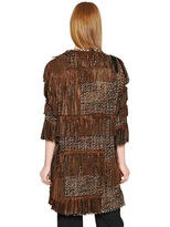Thumbnail for your product : Maurizio Pecoraro Leather Fringed & Wool Tweed Coat