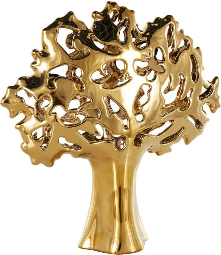 Litton Lane Gold 15 in. x 16 in. Ceramic Glossy Tree Sculpture with Abstract Cutouts