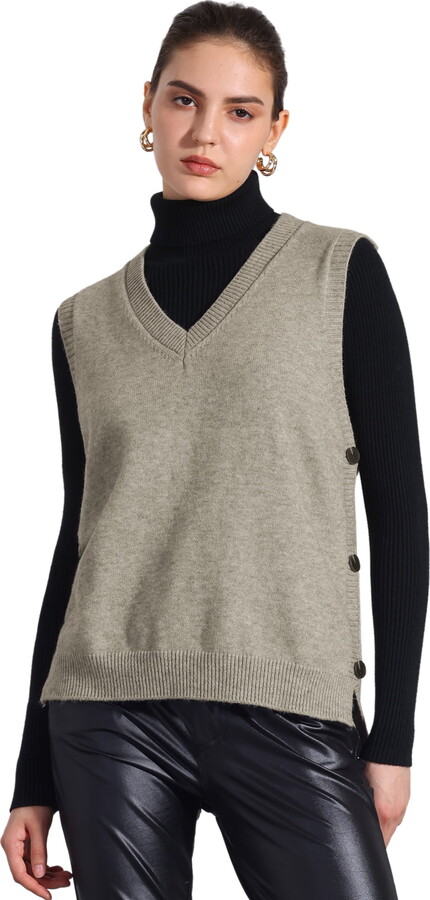 Unique Bargains Knit Sweater Vest for Women’s Sleeveless V Neck Pullover Vest S Khaki