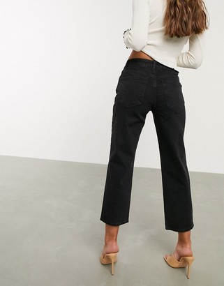 ASOS Petite DESIGN Petite high rise stretch 'slim' straight jeans in black