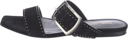 Saint Laurent Suede Slides Black Studded Accents Buckle Closure At Uppers Includes Dust Bag
