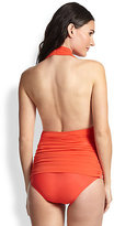 Thumbnail for your product : Norma Kamali Deep V-Neck Ruched Halter One-Piece Swimsuit