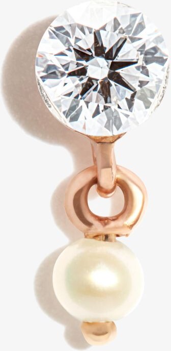 Maria Tash 18K Rose Gold Invisible Set Dangle Pearl Diamond Earring