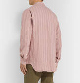 Thumbnail for your product : Man 1924 Grandad-Collar Striped Cotton And Silk-Blend Half-Placket Shirt