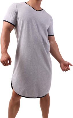 QiaTi Men's Nightshirt Cotton Nightwear Comfy Big V Neck Pajama Short Sleeve  Soft Loose Sleep Shirt Grey - ShopStyle