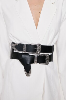 Nasty Gal Womens Faux Leather Double Western Buckle Waist Belt