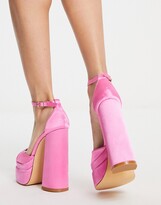 Thumbnail for your product : Glamorous layered platform heel sandals in pink satin