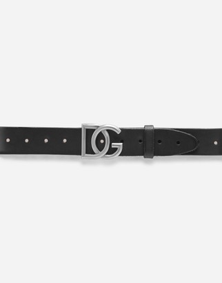 Dolce & Gabbana Split-Grain Leather Belt With Crossover Logo
