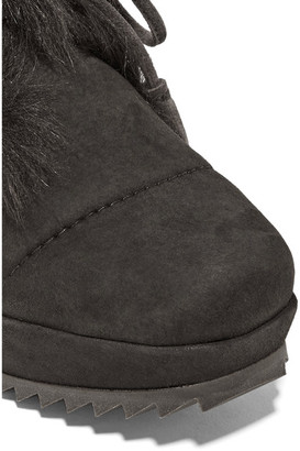 Pedro Garcia Fidela Shearling-lined Suede Wedge Boots - Dark gray