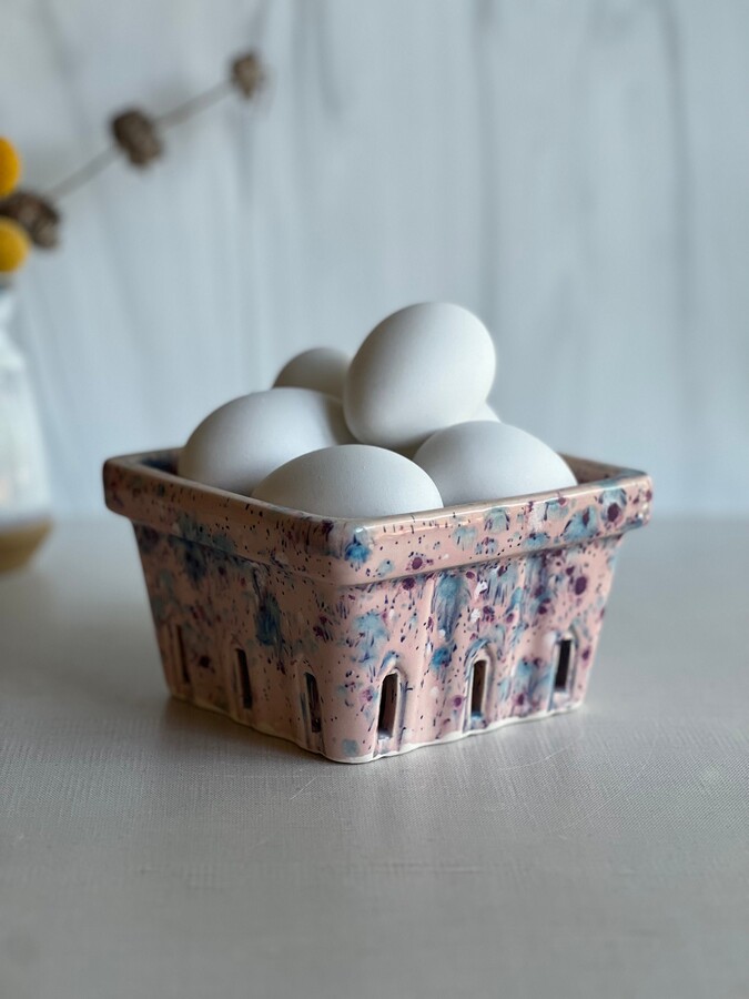 Pink Pottery Berry Basket Ceramic Fruit Bowl