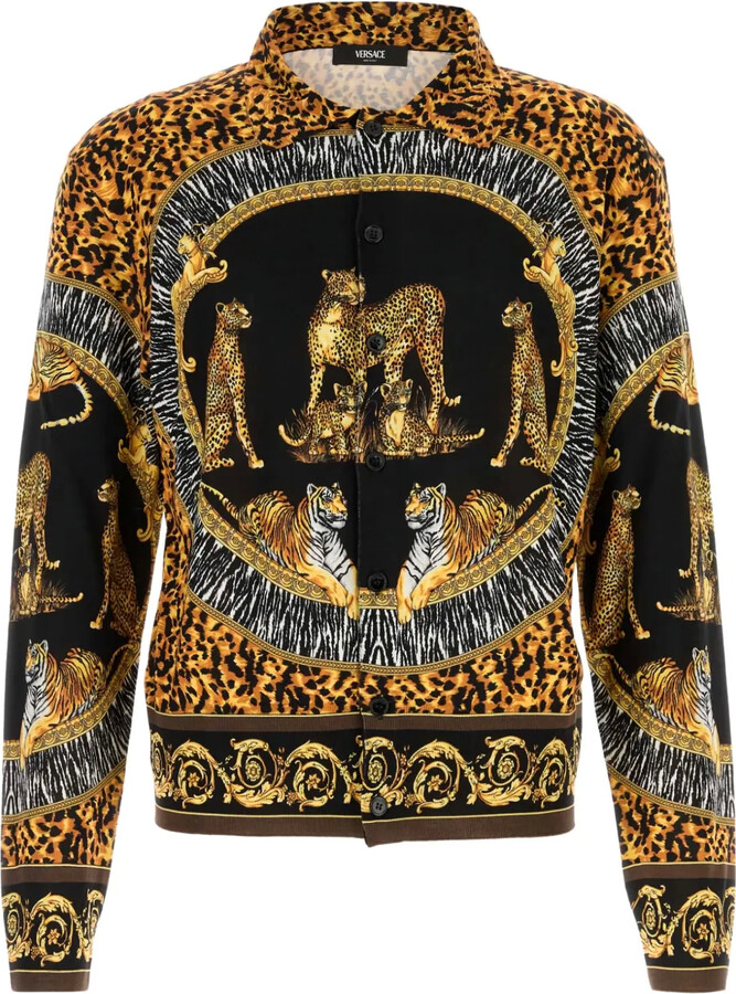 Versace Wild Cats Printed Silk Knit Shirt