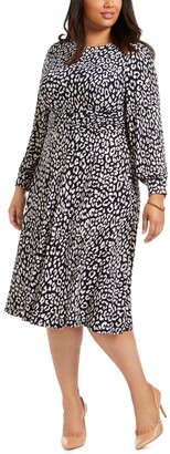 Jessica Howard Womens Plus Size Printed Bell Sleeve Shift 