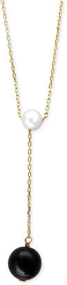 Effy Eclipse by Onyx (10mm) and Cultured Freshwater Pearl (6mm) Lariat Necklace in 14k Gold