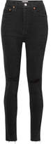 Thumbnail for your product : RE/DONE High Rise Ankle Crop Distressed Skinny Jeans - Black