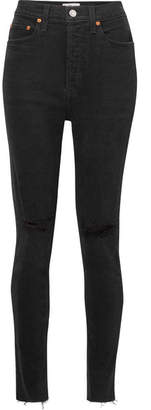 RE/DONE High Rise Ankle Crop Distressed Skinny Jeans - Black