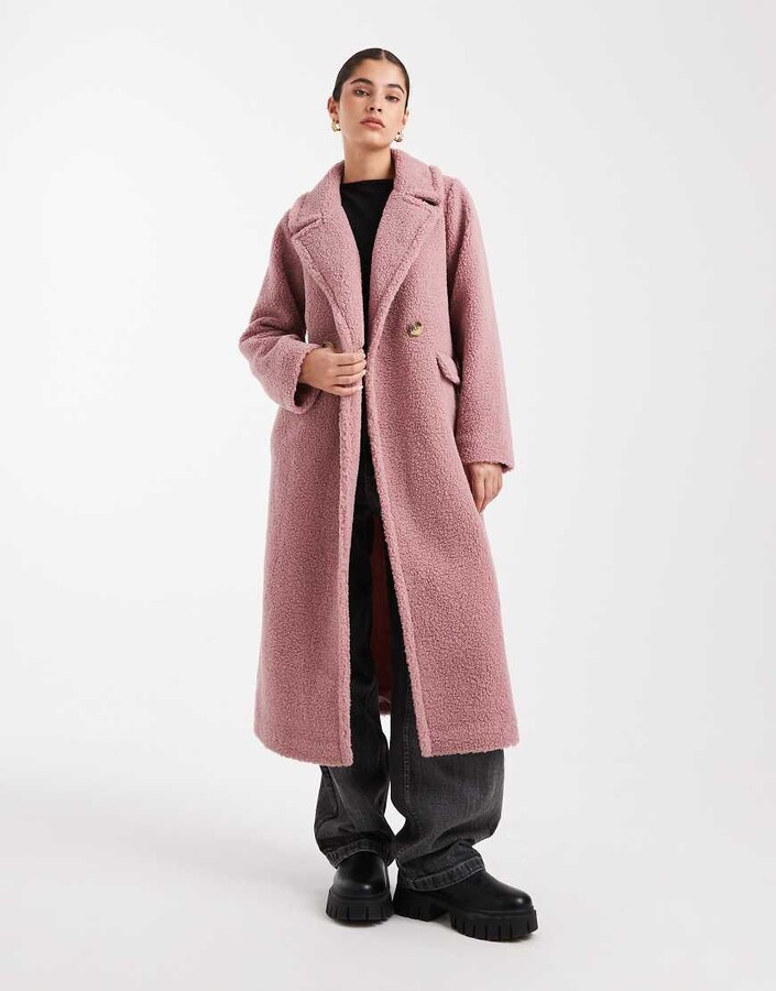 Threadbare borg maxi coat in pink