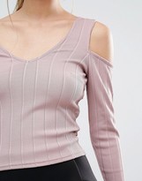 Thumbnail for your product : Miss Selfridge Ribbed Cold Shoulder Crop Top