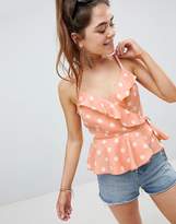 Thumbnail for your product : ASOS Design DESIGN Ruffle Wrap Cami In Spot