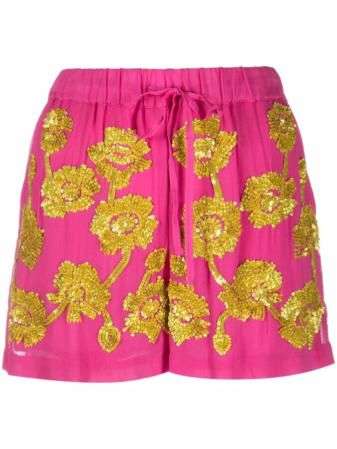 P.A.R.O.S.H Shorts Womens Shorts P.A.R.O.S.H Silk Sunny Drawstring Shorts in Pink 