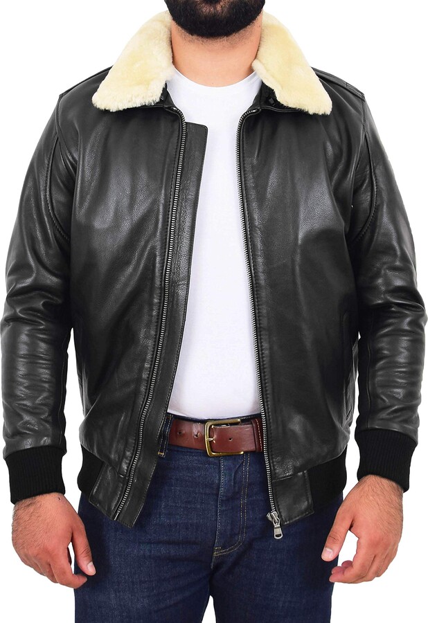 Kingdom Leather Mens Cowhide Real Leather Jacket Black KC057