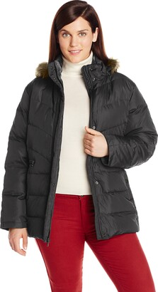 Larry Levine Women's Plus-Size Down Jacket with Removable Faux Fur Trim Hood