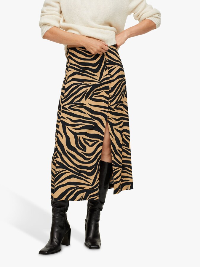 Mango Zebra Print Full Skirt Slit Printed Long Skirt