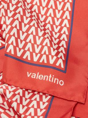 Valentino Logo Print Silk Scarf - Womens - Red