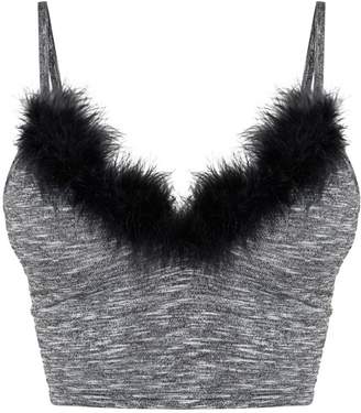 PrettyLittleThing Pink Feather Trim Knit Cami Top